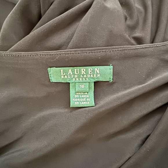 Classic Elegance: Ralph Lauren Black Ruched V-Neck Midi Dress - Size 16 - Picture 7 of 8